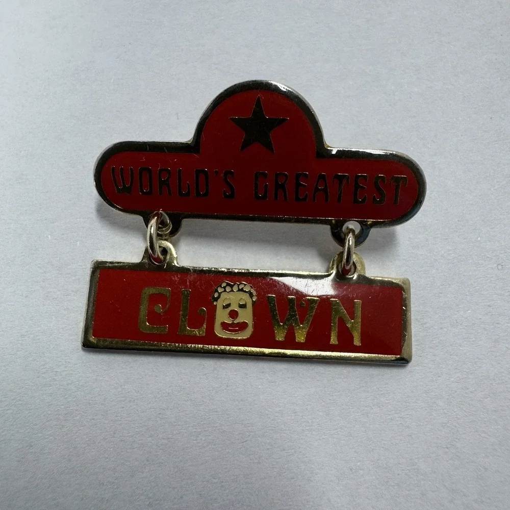Vintage Worlds Greatest Clown Lapel Pin Enamel Circus